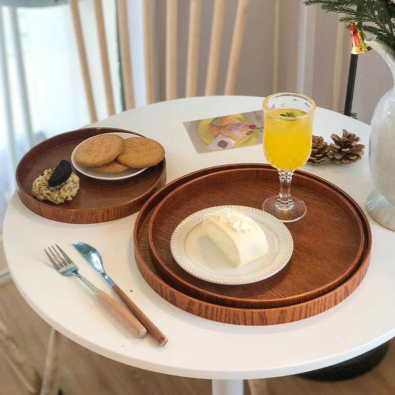 Wooden Round Table Decoration Tray Tray Decorative Trays Snack cake Plate Sundries Display Organizer Desktop Decorative Plate